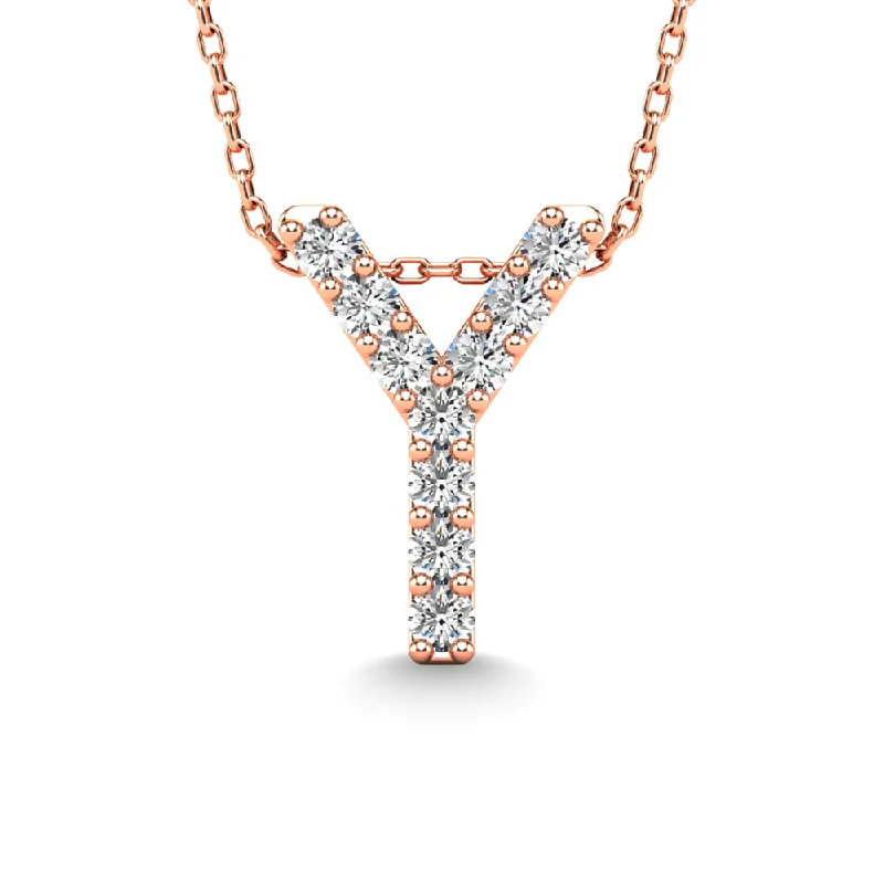 Women’s gold gemstone necklace-Diamond 1/10 Ct.Tw. Letter Y Pendant in 14K Rose Gold""