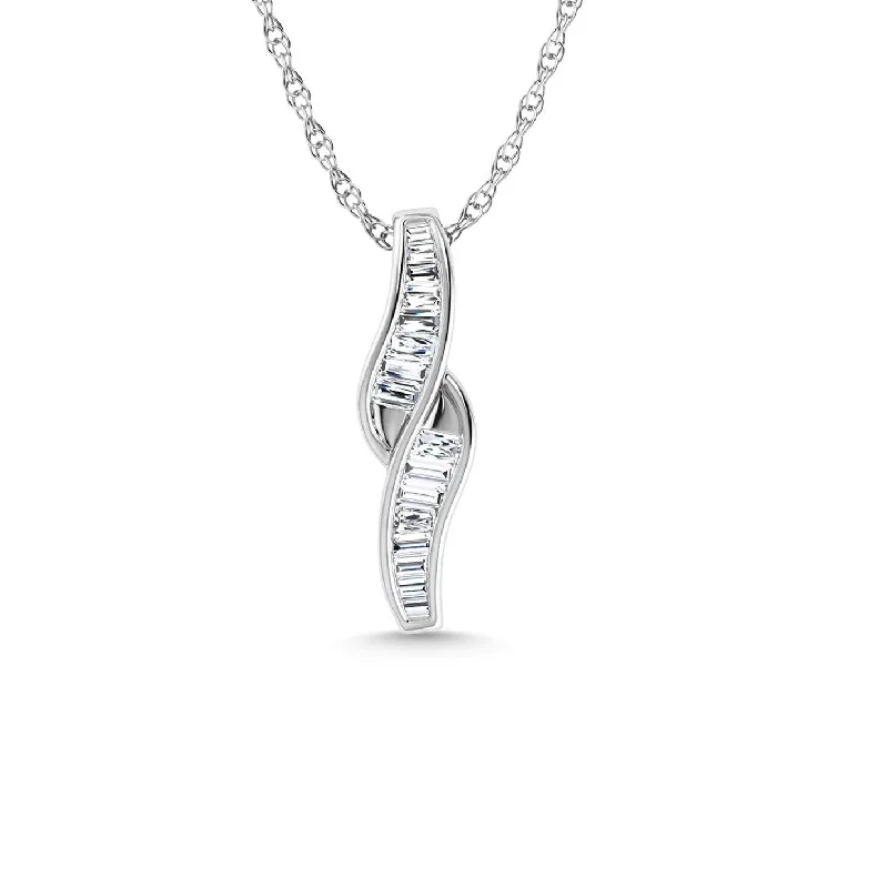 Women’s geometric necklace-Diamond 1/4 Ct.Tw. Baguette Cut Fashion Pendant in 14K White Gold