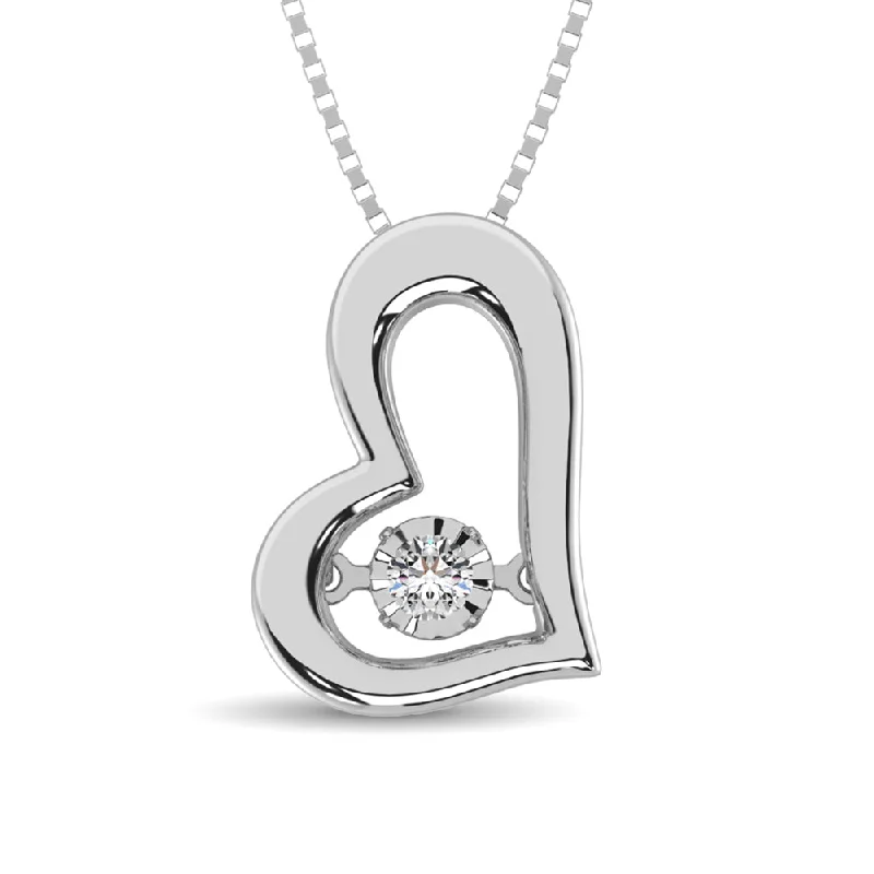 Women’s fashion necklace-Sterling Silver 1/20 Ct.Tw.Moving Diamond Heart Pendant