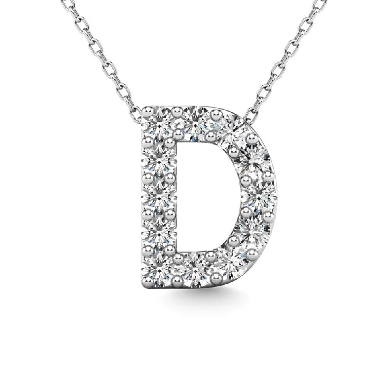 Women’s floral necklace-Diamond 1/8 Ct.Tw. Letter D Pendant in 14K White Gold"