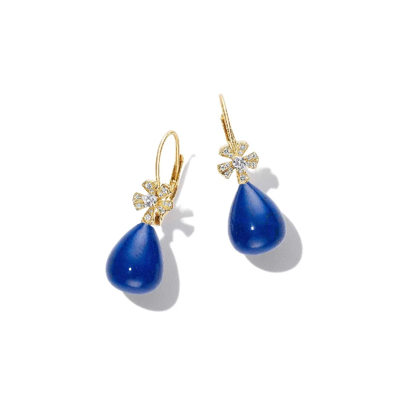 Women’s long earrings-Wonderland Teardrop Blue Lapis & Diamond Earrings – Medium