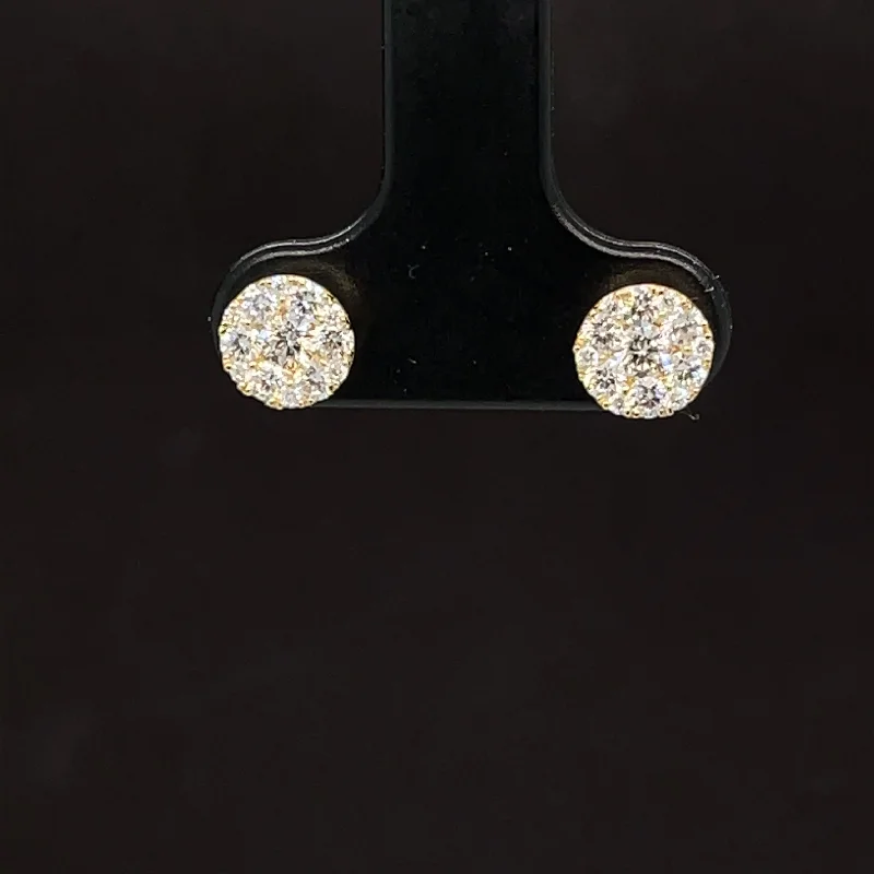 Women’s luxury stud earrings-Diamond Round Cluster Stud Earrings in 18k Yellow Gold -#590 - ERDIA356864