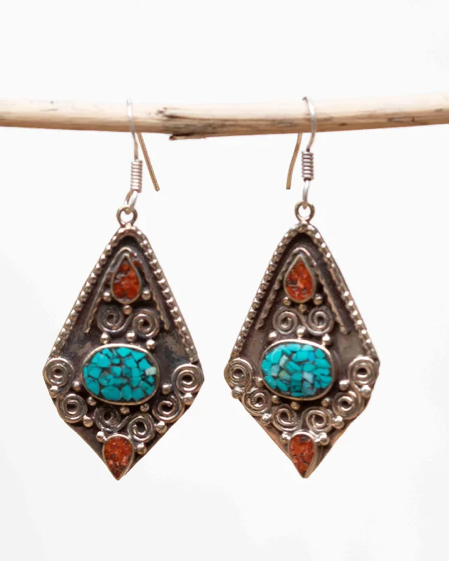 Women’s statement stud earrings-Amanda Turquoise Tibetan Earrings ~ German Silver ~ SME051