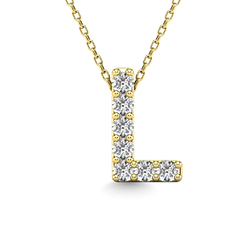 Women’s double chain necklace-Diamond 1/20 Ct.Tw. Letter L Pendant in 14K Yellow Gold""