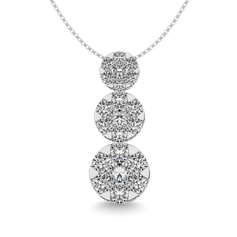 Women’s silver necklace-Diamond 2 ct tw Three Stone Flower Pendant in 14K White Gold