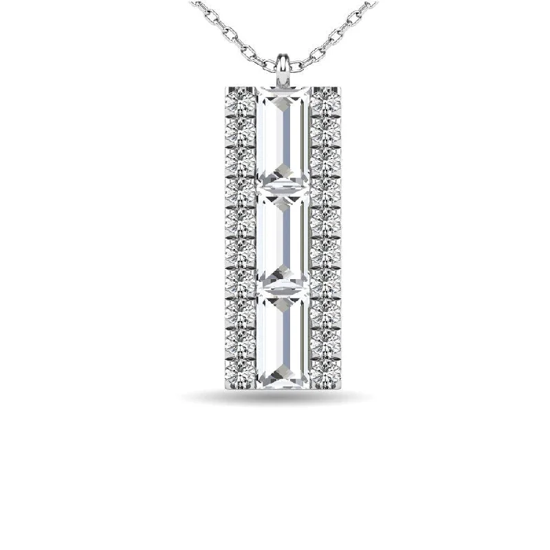 Women’s solitaire pendant necklace-Diamond 1/2 Ct.Tw. Bar Pendant in 14K White Gold