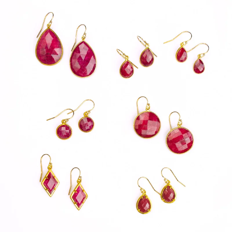 Women’s gold drop earrings-Ruby Earrings : July Birthstone