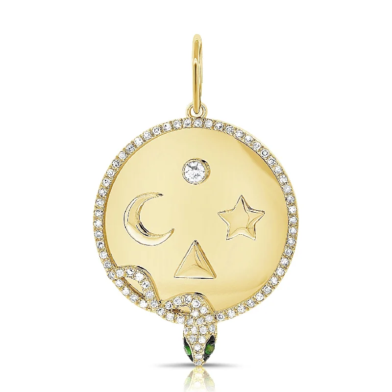 Women’s silver necklace-14Kt Gold Zodiac Diamond Snake Pendant Celestial New Age Design