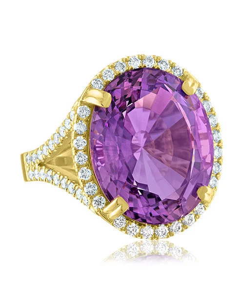 Women’s vintage engagement ring-Amethyst Oval Ring with Diamonds 81-JSA