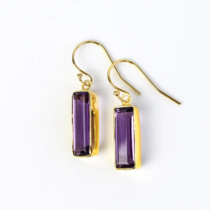 Women’s luxury stud earrings-Purple Amethyst Bar Earrings : February Birthstone : Adira Series