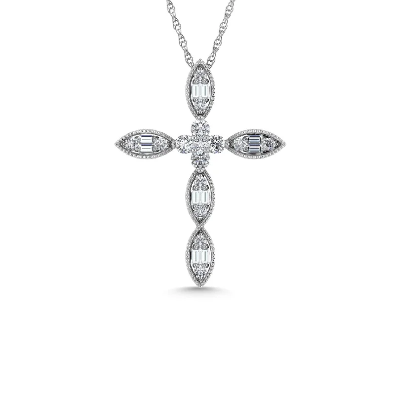 Women’s handcrafted necklace-Diamond 3/8 Ct.Tw. Cross Pendant in 14K White Gold