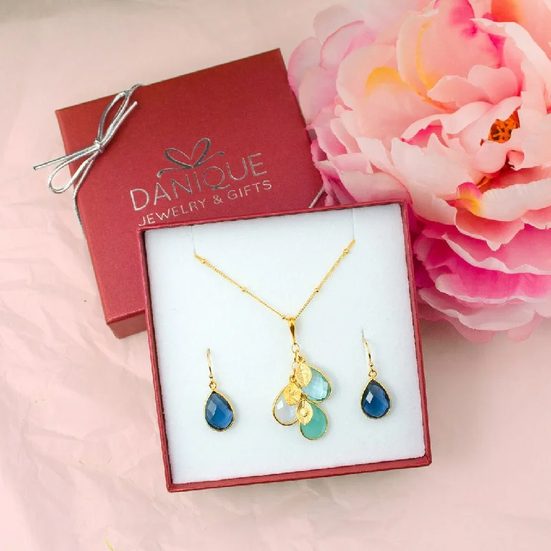 Women’s delicate earrings-Christmas Gift for Mom: Birthstone Initial Necklace & Earrings Set [TCSWLV]