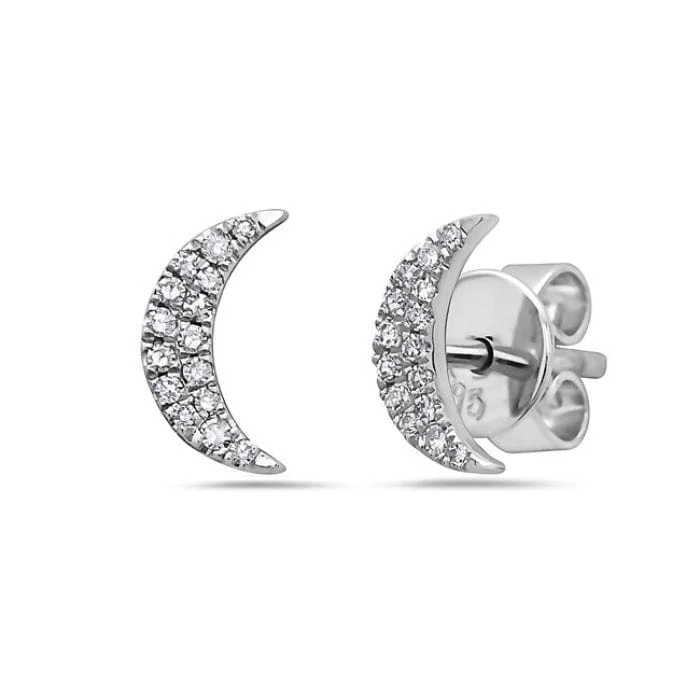 Women’s gemstone earrings-14K White Gold Petite Diamond Moon Earrings