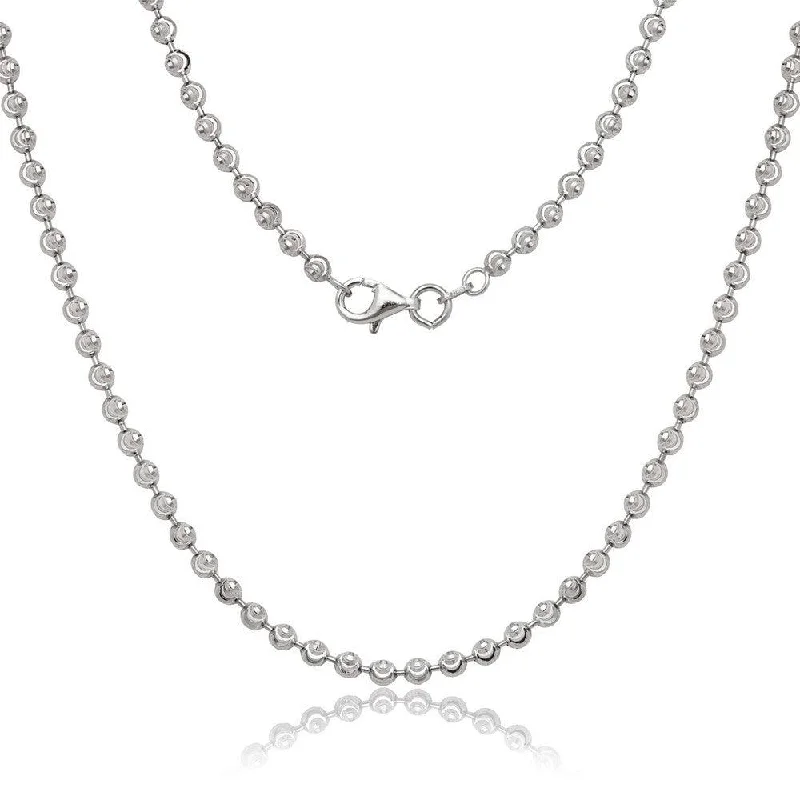 Women’s radiant diamond engagement ring-Sterling Silver 3mm Diamond Cut Moon Bead Chain, 18"