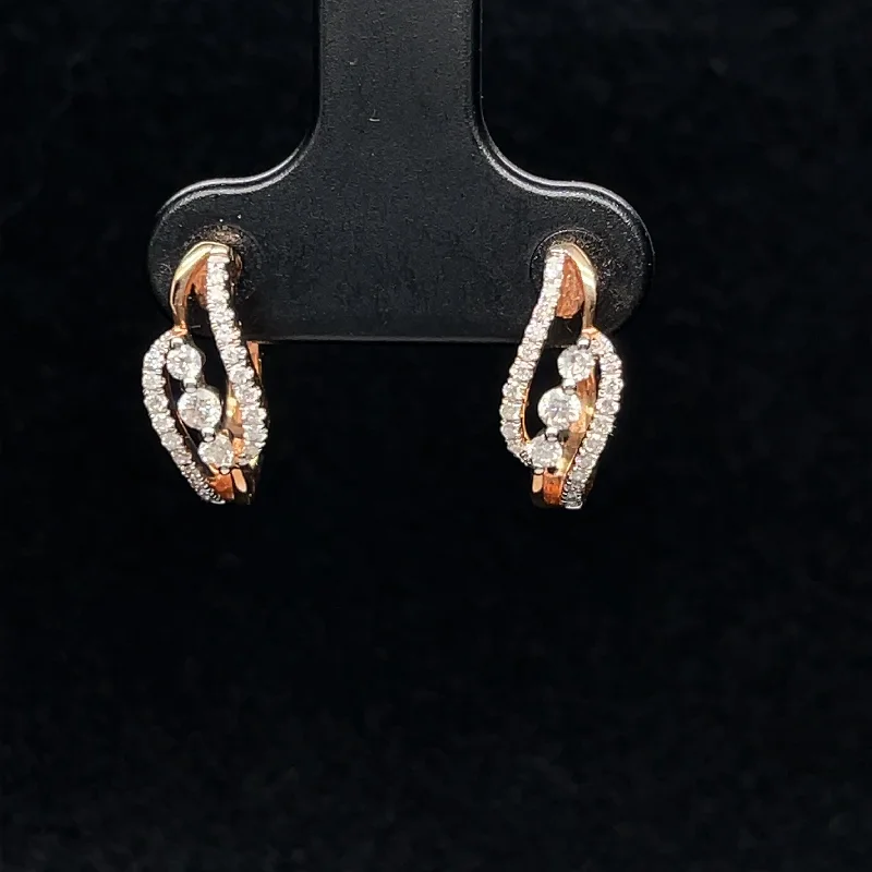 Women’s sapphire stud earrings-Diamond Oval Huggie Hoop Lever Back Earrings in 18k Rose Gold - (#11-HEDIA001267)