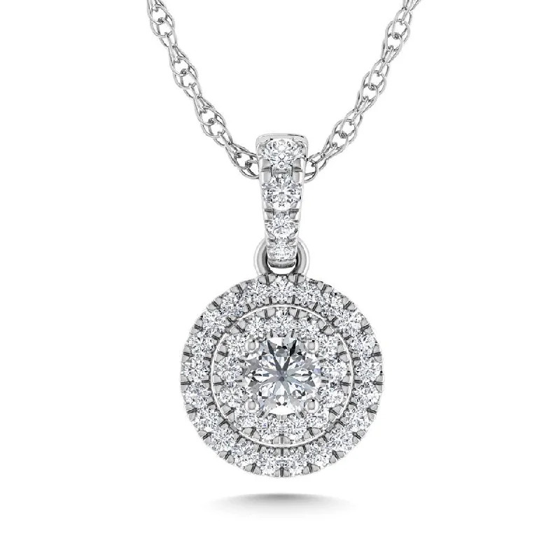 Women’s zodiac necklace-Diamond 3/8 ct tw Round Shape Fashion Pendant in 14K White Gold