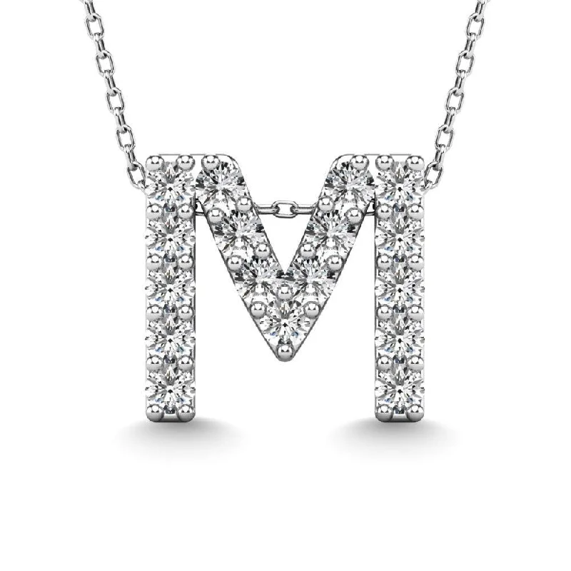 Women’s layered gold necklace-Diamond 1/6 Ct.Tw. Letter M Pendant in 14K White Gold"