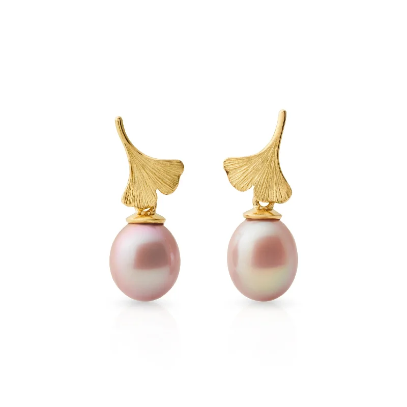 Women’s luxury earrings set-Ginkgo Pink Pearl Drop Earrings