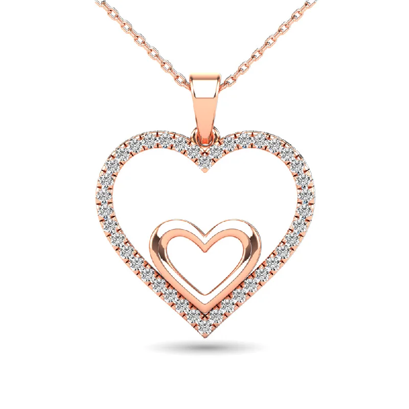 Women’s diamond chain necklace-10K Rose Gold 1/5 Ctw Diamond Double Pendant