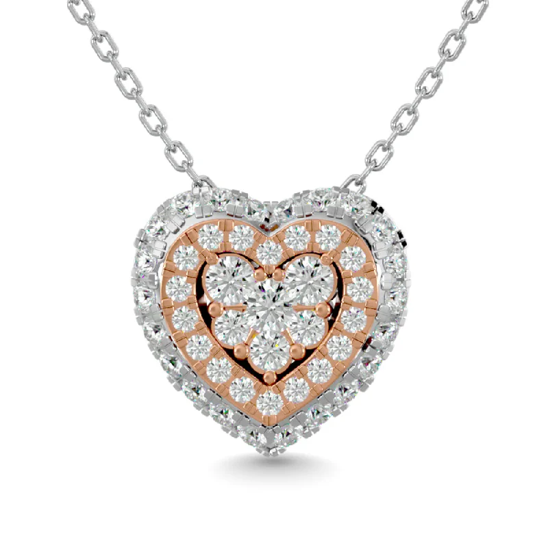 Women’s luxurious necklace-Diamond 1/2 Ct.Tw. Cluster Heart Pendant in 14K Two Tone Gold