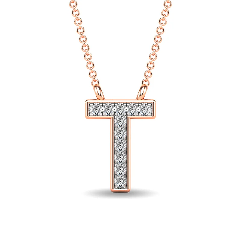 Women’s gold chain necklace-Diamond 1/20 Ct.Tw. Letter T Pendant in 10K Rose Gold""