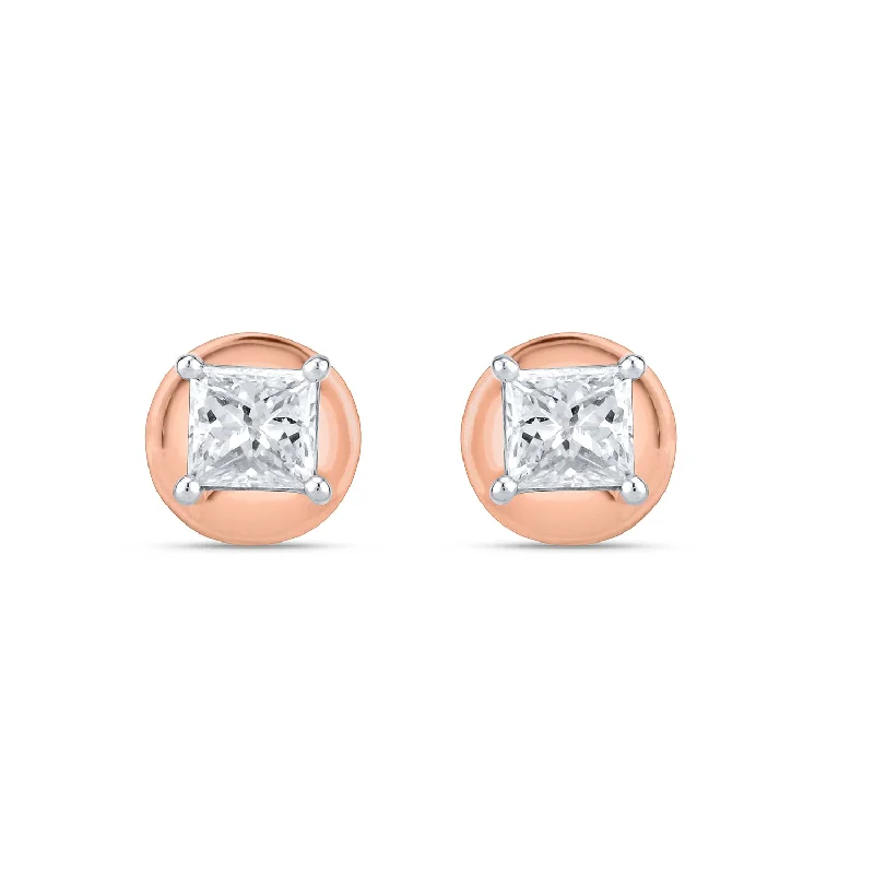 Women’s layered earrings-Classic 0.15pt Princess Diamond Studs Earrings