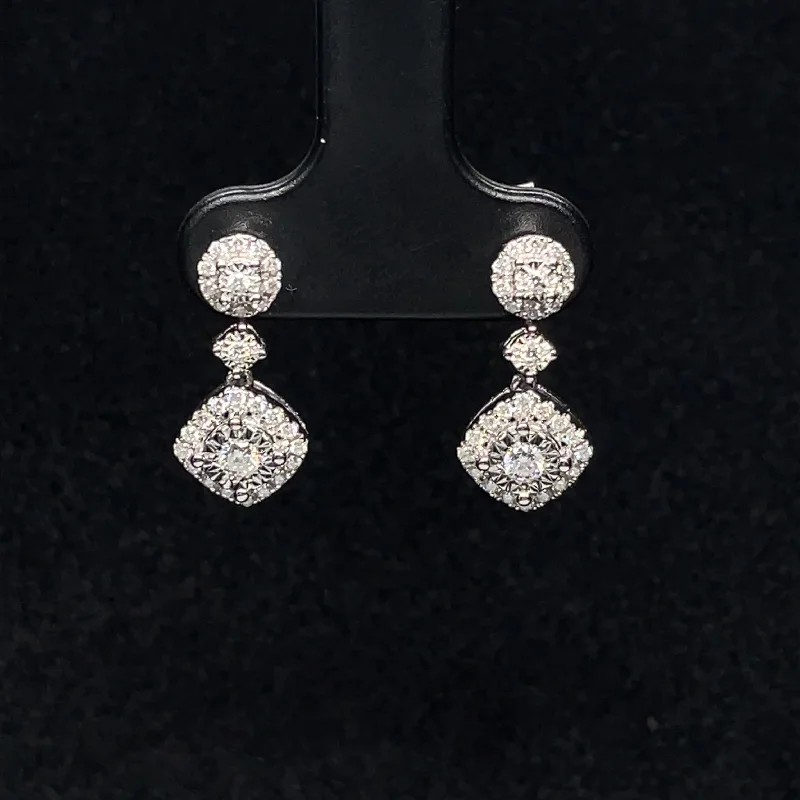 Women’s hoop and stud earrings-Diamond Triple Halo Dangle Earrings in 18k White Gold - (#79-ERDIA344846)