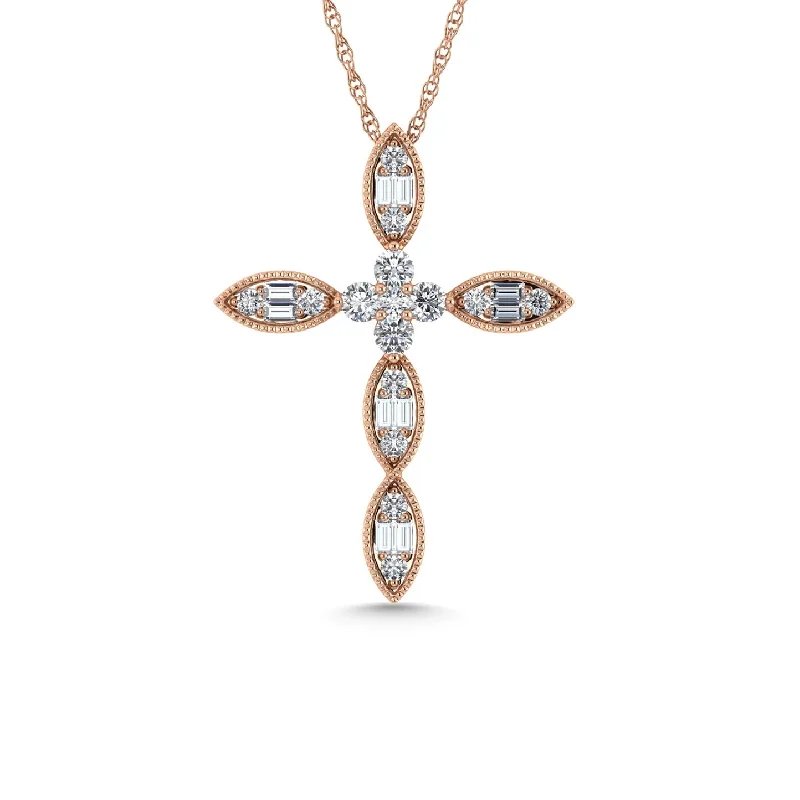 Women’s artistic necklace-Diamond 3/8 Ct.Tw. Cross Pendant in 14K Rose Gold