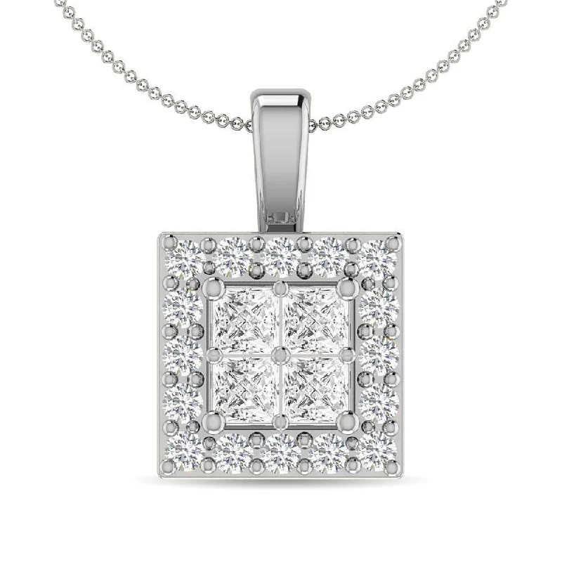 Women’s layered gold necklace-Diamond 1/3 Ct.Tw. Round and Princess Fashion Pendant in 14K White Gold