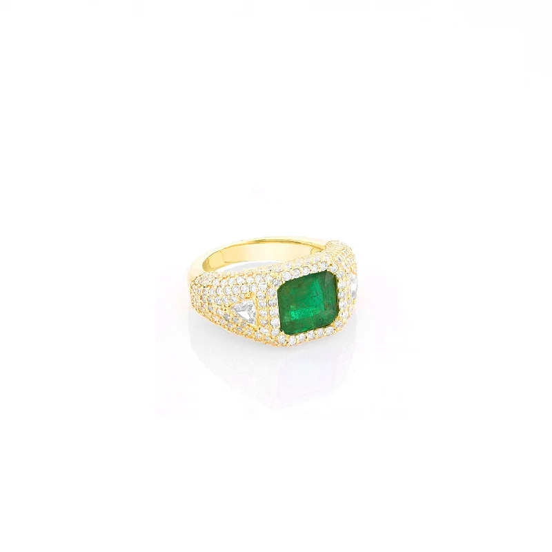 Women’s affordable engagement ring-14K Emerald Diamond Bombe Ring  SRG086-8