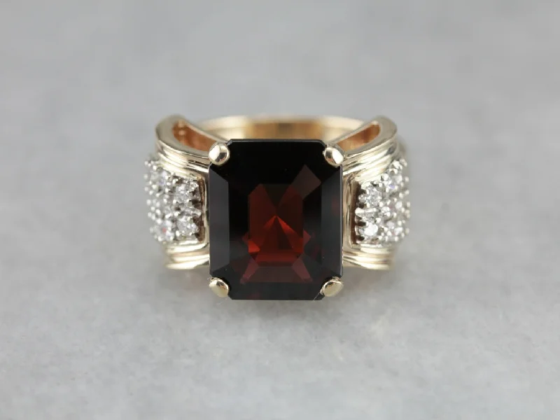 Women’s double band engagement ring-Bold Garnet Diamond Cocktail Ring