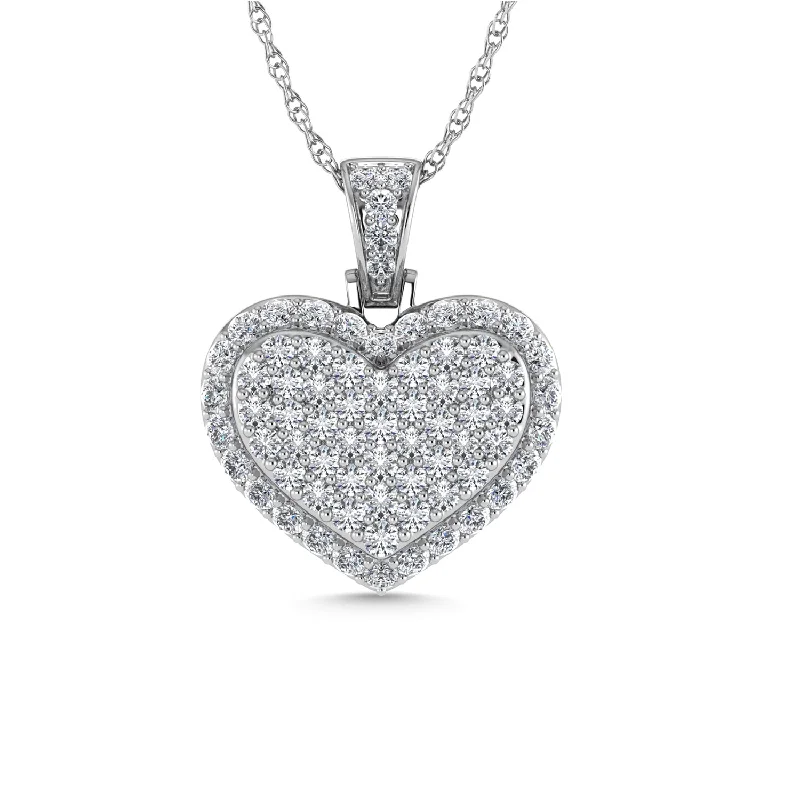 Women’s silver necklace-Diamond 1 Ct.Tw. Heart Pendants in 10K White Gold