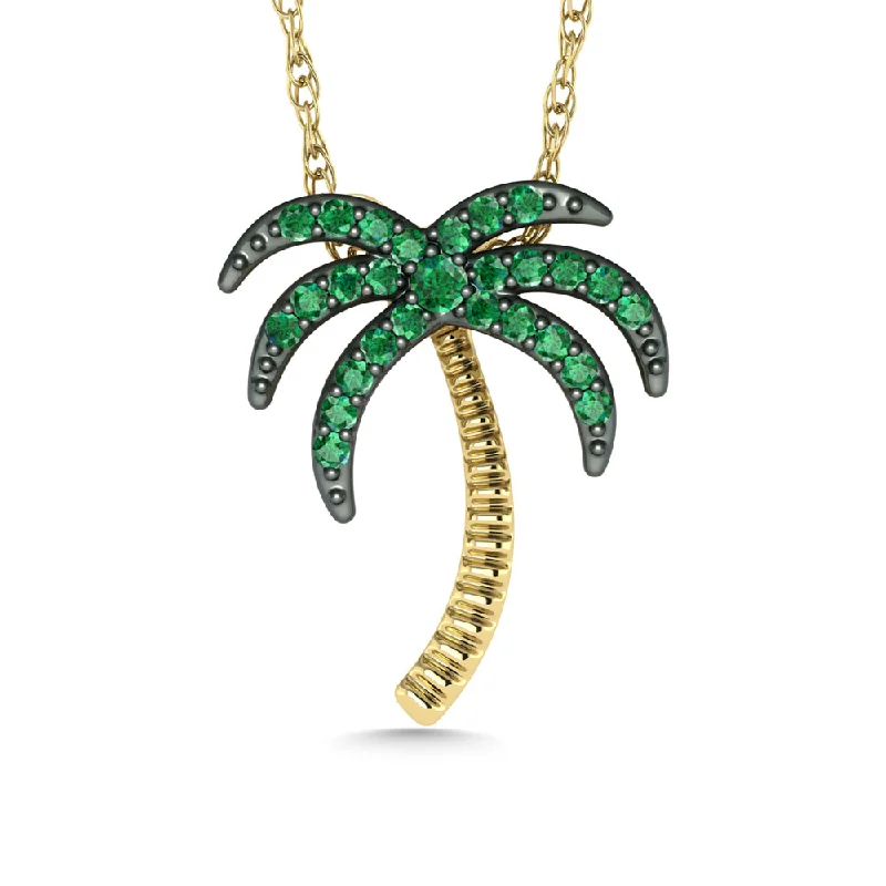 Women’s pearl necklace-Diamond 1/10 Ct.Tw. & Color Stone Palm Tree Pendant in 10K Yellow Gold