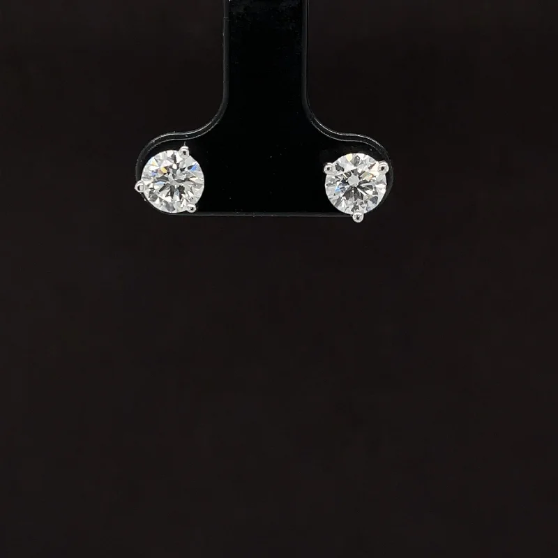 Women’s drop hoop earrings-1 1/2ctw E-F/VS Lab Grown Diamond Round Solitaire Stud Earrings in 18k White Gold - IGI Certified - #261 R150W18M100