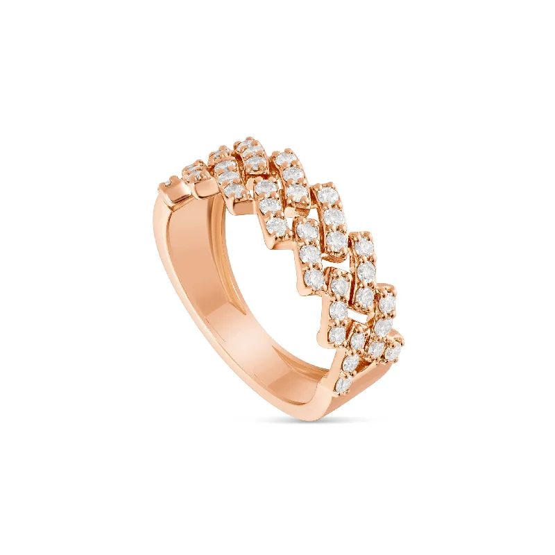 Women’s unique diamond engagement ring-10K Rose Gold Diamond half Cuban Ring