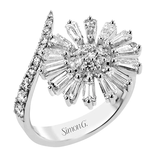 Women’s round diamond engagement ring-Flower Right Hand Ring In 18k Gold With Diamonds LR3225