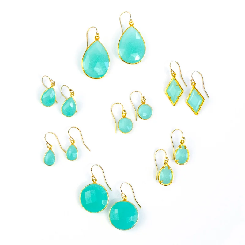 Women’s drop hoop earrings-Aqua Chalcedony Earrings : March Birthstone