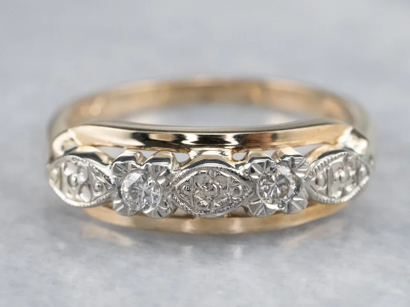 Women’s alternative engagement ring-Retro Era Two Tone Diamond Band