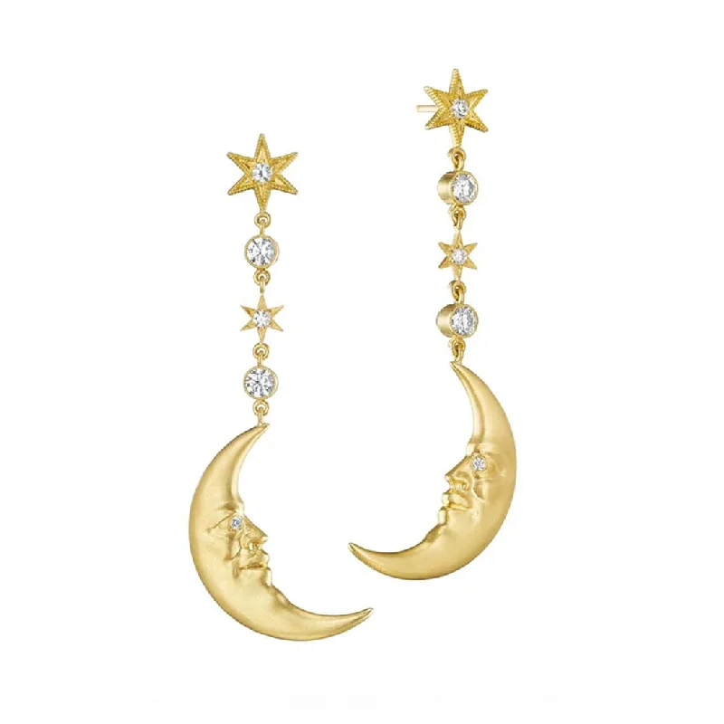 Women’s fashion drop earrings-Hanging Crescent Moonface Earrings