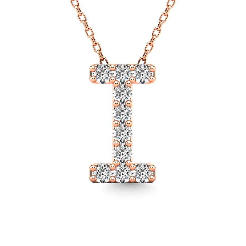 Women’s fashion statement necklace-Diamond 1/10 Ct.Tw. Letter I Pendant in 14K Rose Gold""