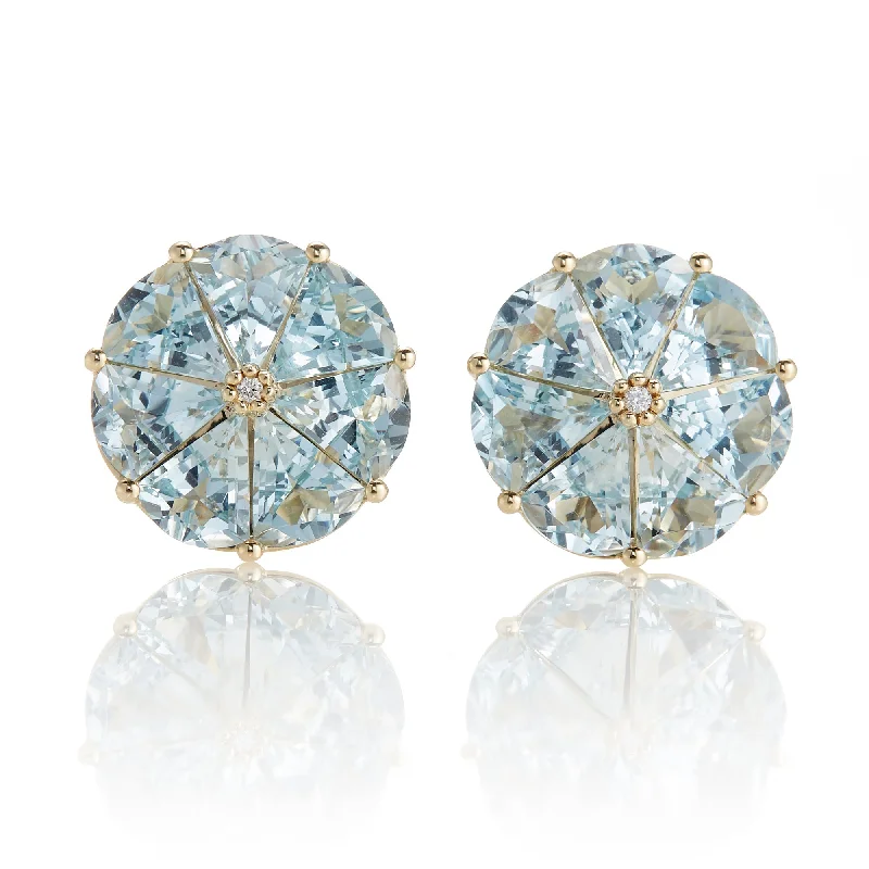 Women’s luxury stud earrings-Pinwheel Earrings in Aquamarine & Diamonds