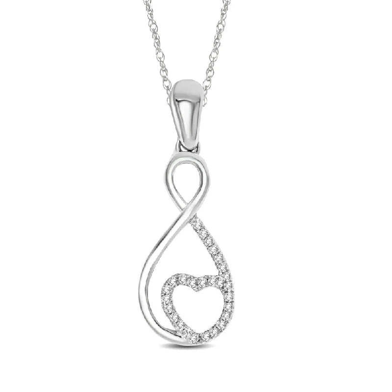 Women’s pearl drop necklace-10K White Gold 1/20 Ctw Diamond Infinity with Heart Pendant