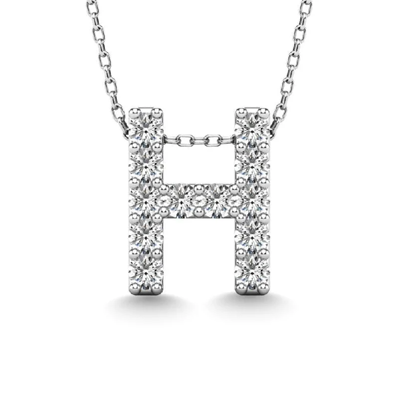 Women’s casual necklace-Diamond 1/8 Ct.Tw. Letter H Pendant in 14K White Gold"