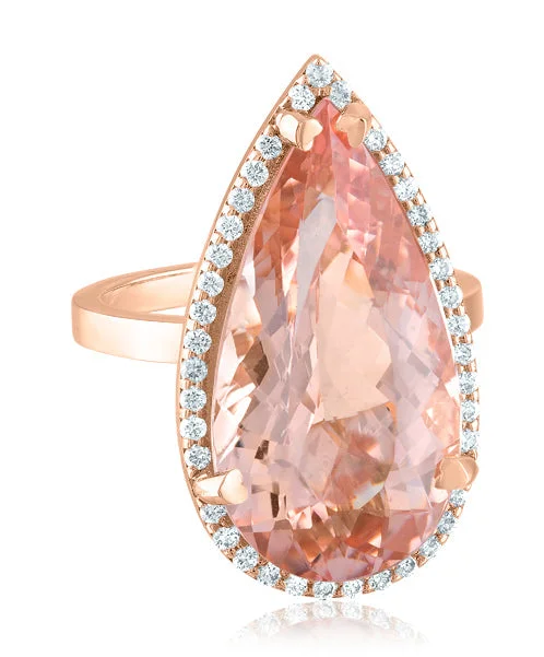 Women’s cushion cut engagement ring-Morganite Pear Shaped Ring with Diamonds 82-JSA