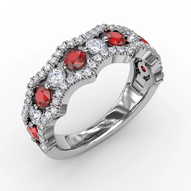 Women’s platinum engagement ring-Endless Romance Ruby and Diamond Wave Ring R1568R