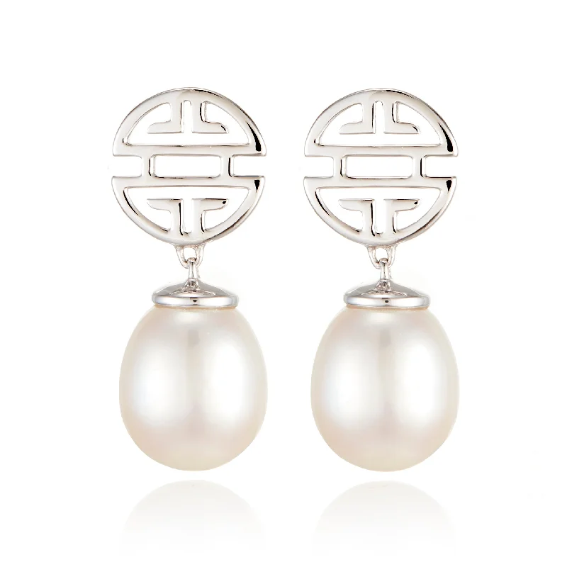 Women’s delicate earrings-Silver Shou & Pearl Drop Earrings