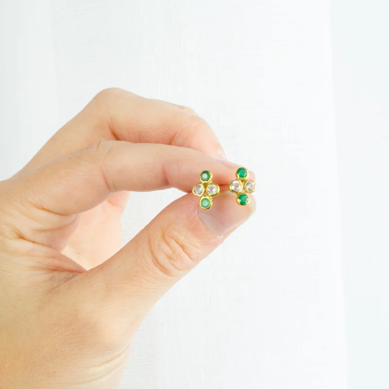 Women’s butterfly earrings-Cluster of 4 Birthstones Stud Earrings : All Birthstones Available