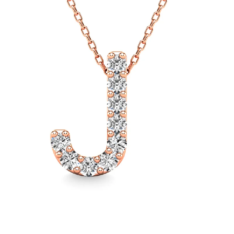 Women’s butterfly necklace-Diamond 1/10 Ct.Tw. Letter J Pendant in 14K Rose Gold""