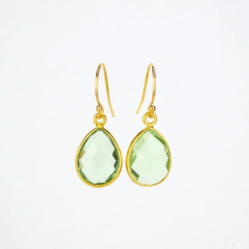 Women’s diamond drop earrings-Green Amethyst Small Teardrop Dangle Earrings - February Birthstone