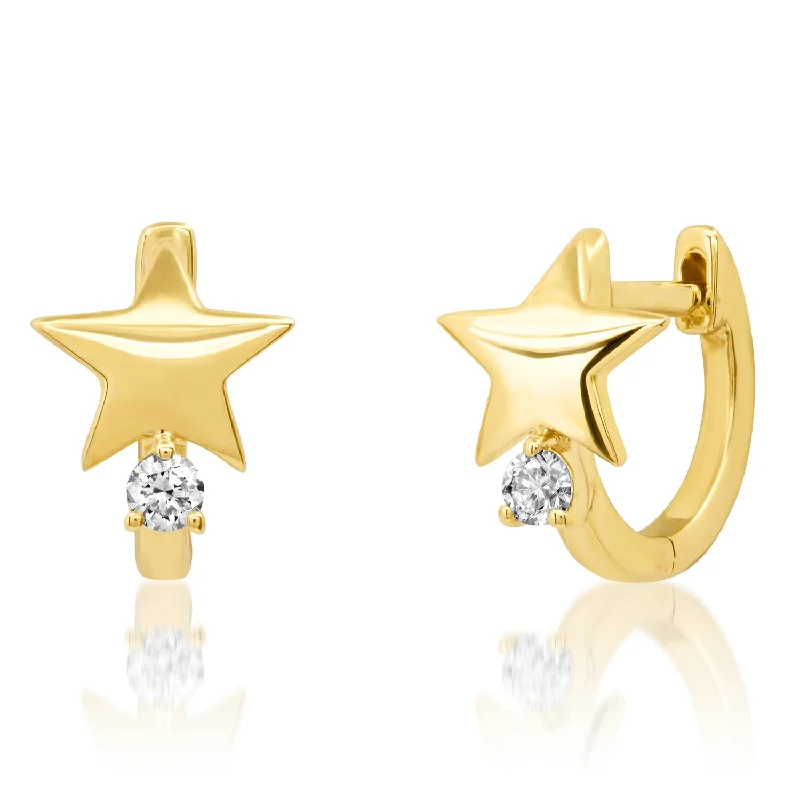 Women’s crystal drop earrings-Star Diamond Huggies